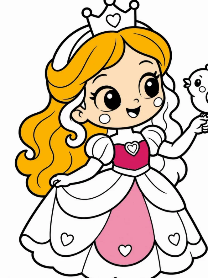 A colored princess picture with a finished dress