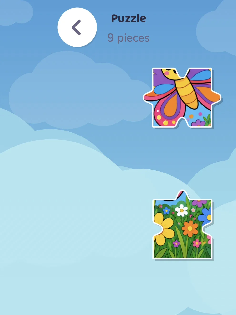 A flower and butterfly jigsaw puzzle with pieces being placed